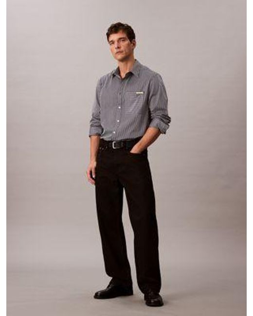 Camisa con botones holgada de satén Calvin Klein de hombre de color Gray