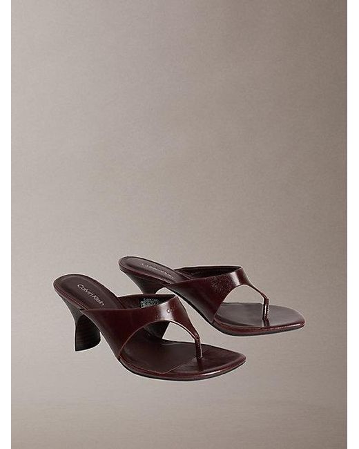 Calvin Klein Red Elisa Leather Kitten Heel Sandals