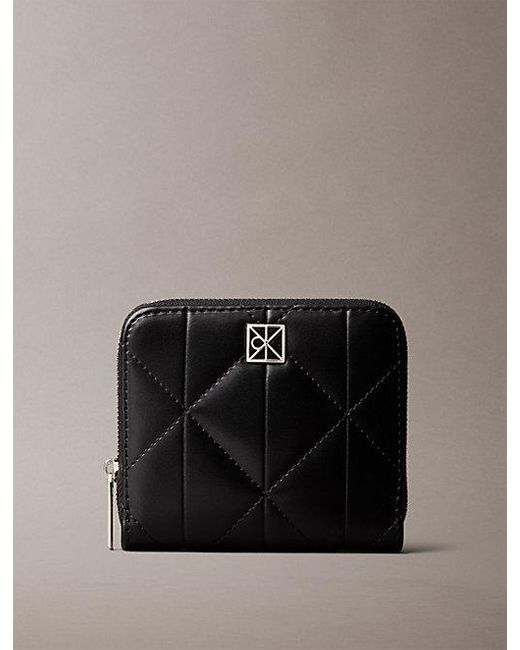 Calvin Klein Black Quilted Emblem Logo Square Zip Wallet
