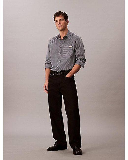 Calvin Klein Relaxed Button-Down Overhemd Van Satijn in het Gray voor heren