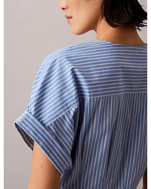 Calvin Klein Poplinkatoenen Button-Down Overhemdjurk in het Blue