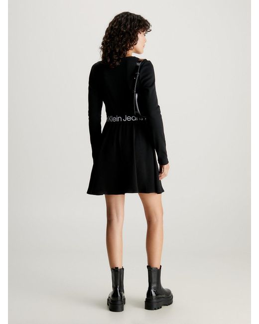 Calvin Klein Black Logo Tape Long Sleeve Dress