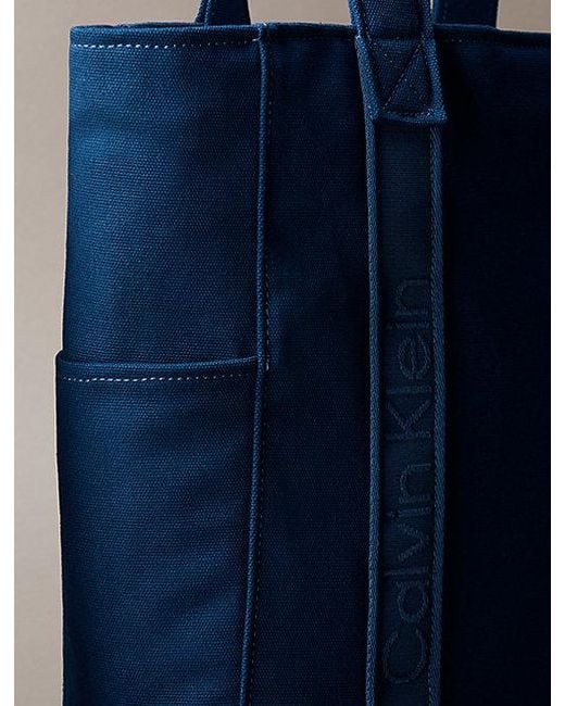 Calvin Klein Blue Canvas Jacquard Logo Tote Bag