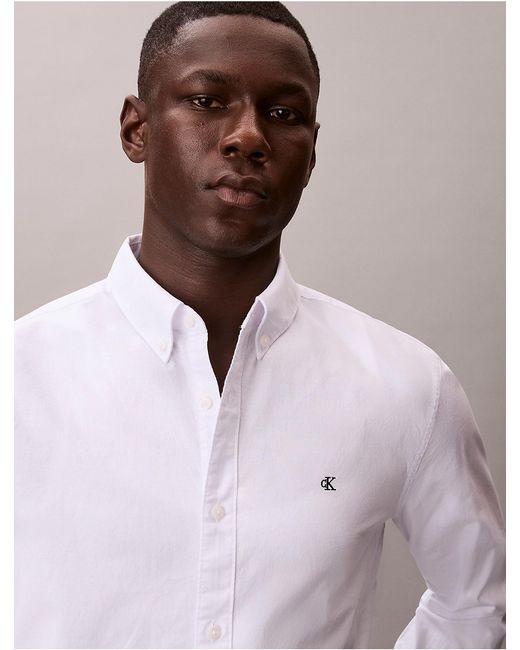 Calvin Klein White Jeans Oxford Cotton Button Down Shirt for men