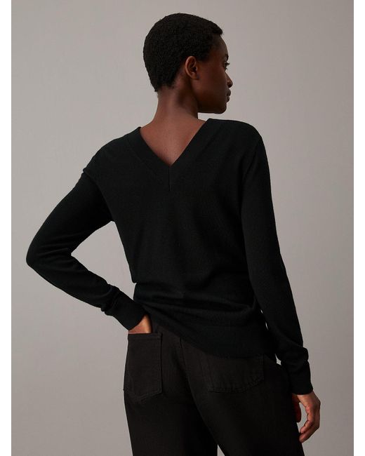 Calvin Klein Black Merino Wool V-Neck Jumper