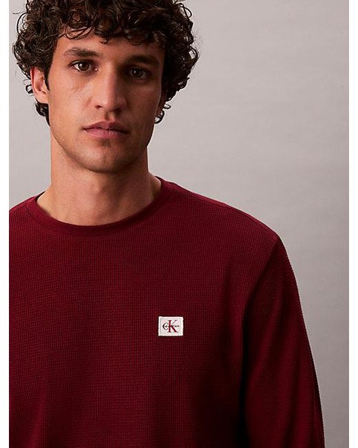 Calvin Klein Wafel-T-Shirt Met Lange Mouwen in het Red voor heren