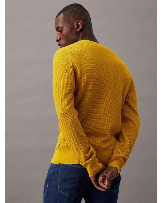 Calvin Klein Yellow Waffle Textured Jumper for men