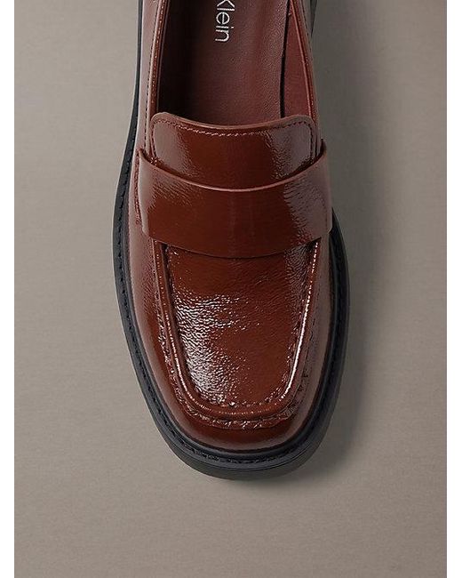 Calvin Klein Brown Ck Bold Shine Leather Chunky Loafers
