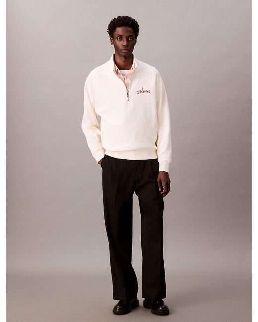 Calvin Klein Pink Chain Stitch Logo 1/4 Zip Sweatshirt for men
