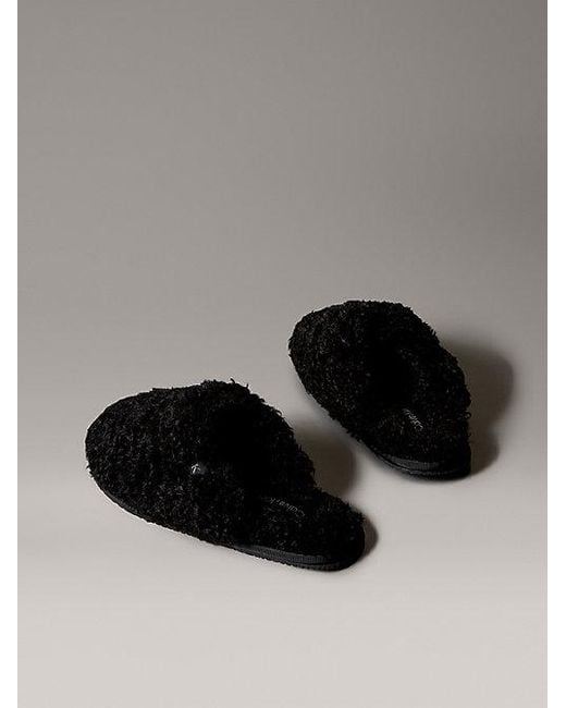 Calvin Klein Black Jeans Faux Shearling Sherpa Slippers