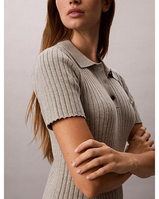 Calvin Klein Natural Jeans Ribbed Knit Flared Mini Dress