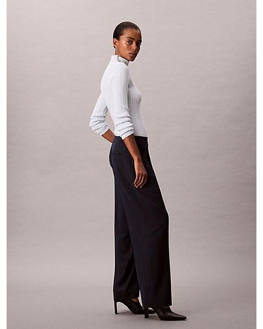 Calvin Klein White Soft Crepe Pleated Trousers