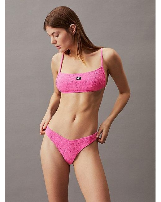 Calvin Klein Pink Bandeau Bikini-Top - CK Monogram Texture