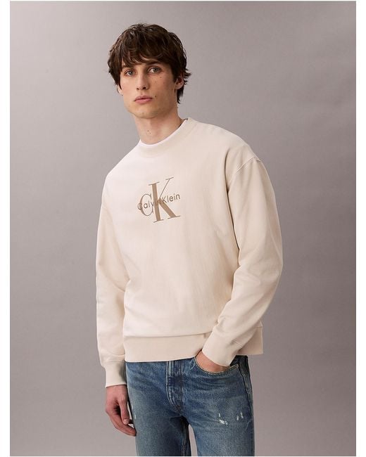Calvin Klein Blue Premium Terry Monogram Logo Relaxed Sweatshirt for men