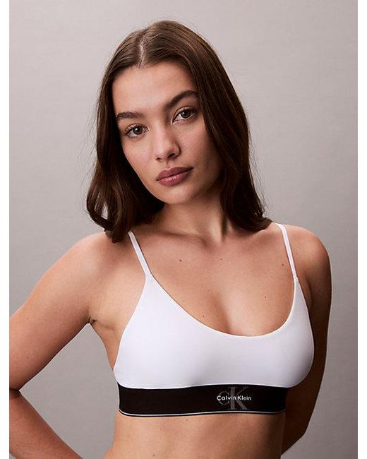 Calvin Klein White Unlined Bralette Graphic Monogram Microfibre Stretch