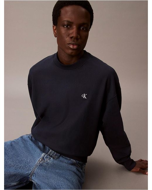 Calvin Klein Blue Premium Fleece Relaxed Sweatshirt for men