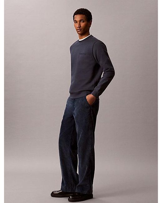 Calvin Klein Blue Cotton Fleece Embossed Sweatshirt for men