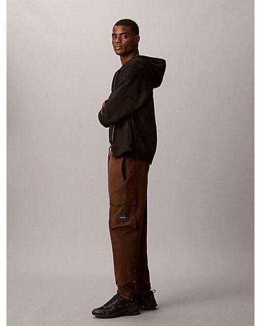 Calvin Klein Brown Jeans Cotton Terry Cargo Joggers for men