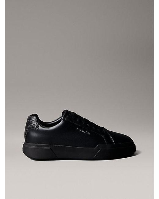 Calvin Klein Black Ck Avenue Smooth Leather Logo Trainers for men