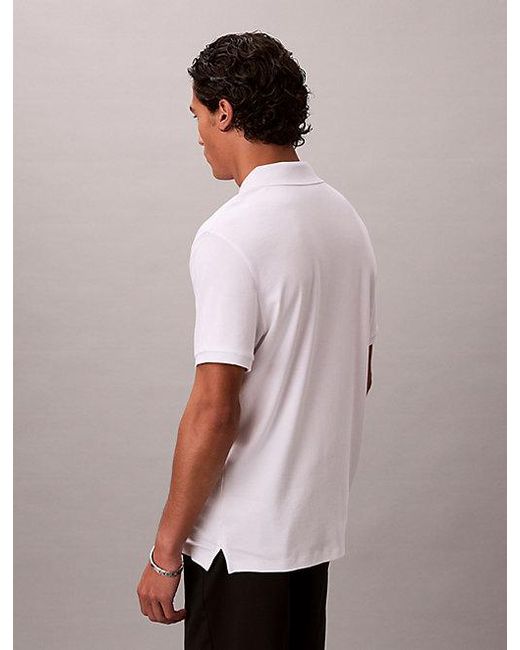 Calvin Klein White Slim Zip Neck Polo Shirt for men