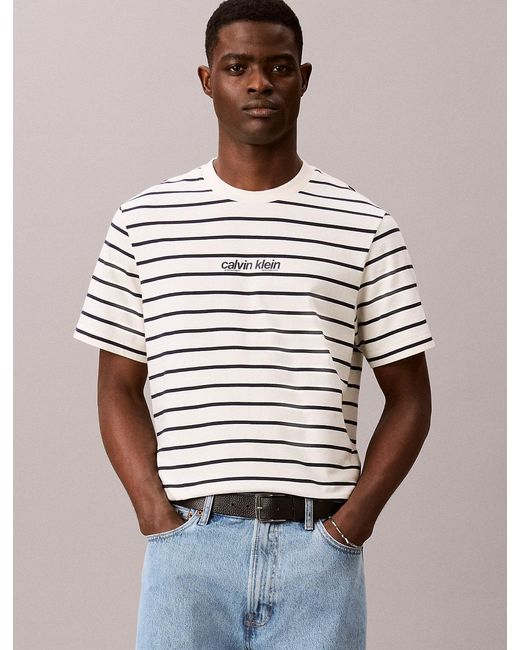 Calvin Klein White Relaxed Stripe Logo T-Shirt for men