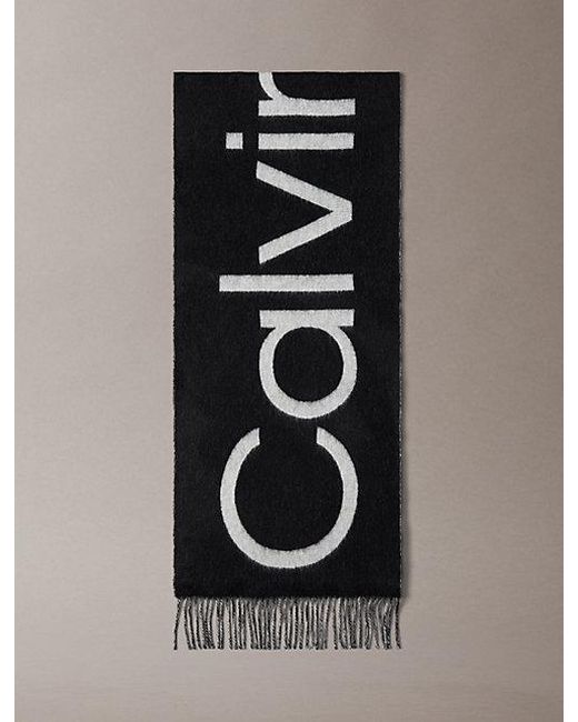Calvin Klein Black Warm Soft Wool Logo Scarf for men