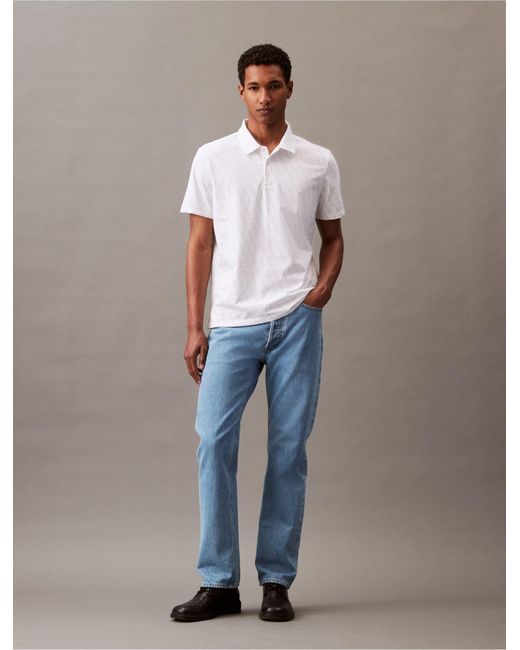 Calvin Klein White Smooth Cotton Allover Monogram Logo Polo Shirt for men