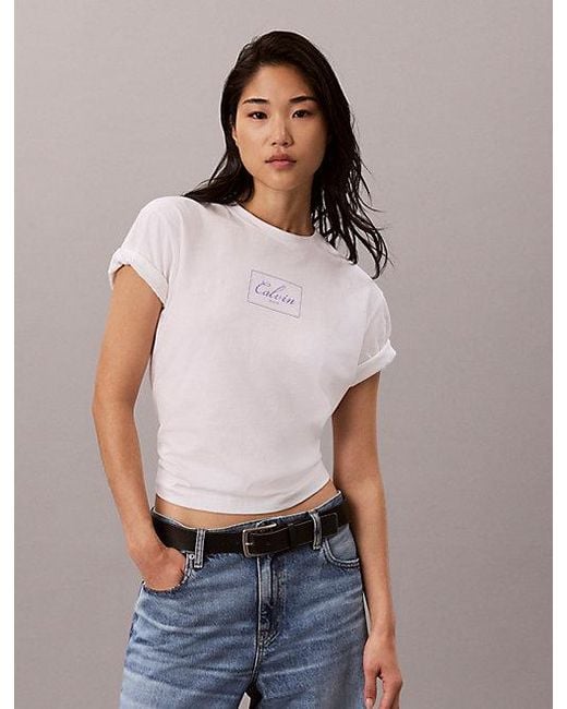 Calvin Klein Blue Jeans Boxy Script Logo T-Shirt