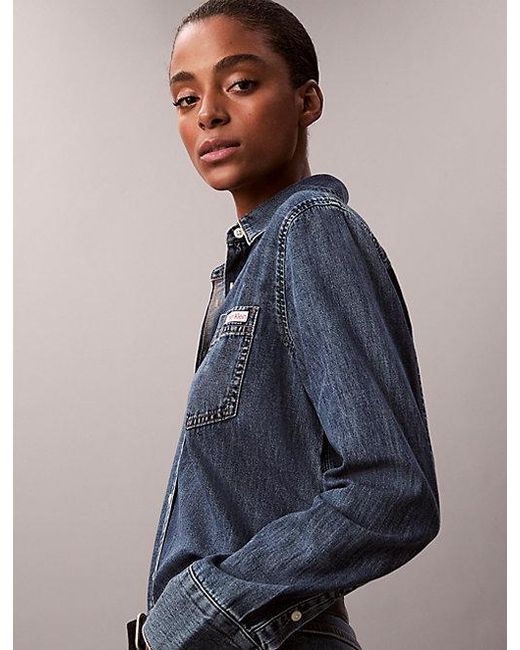 Calvin Klein Blue Jeans Denim Classic Button Up Shirt
