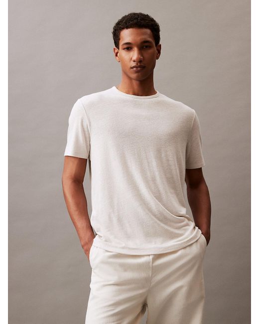 T-shirt à col roulé en jersey de lin mélangé Calvin Klein pour homme en coloris Brown