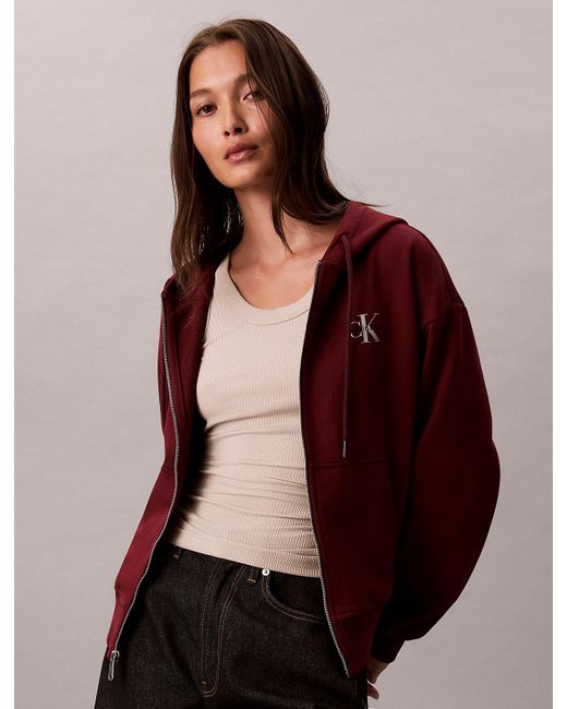 Sweat À Capuche Zippé Avec Monogramme Calvin Klein en coloris Red
