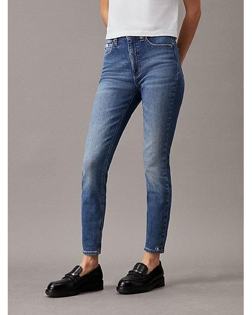 Calvin Klein High Rise Super Skinny Enkellange Jeans in het Blue