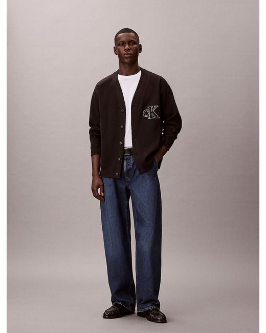 Calvin Klein Black Double Rib Logo Cardigan for men