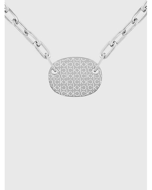 Calvin Klein White Oval Pendant Monogram Necklace