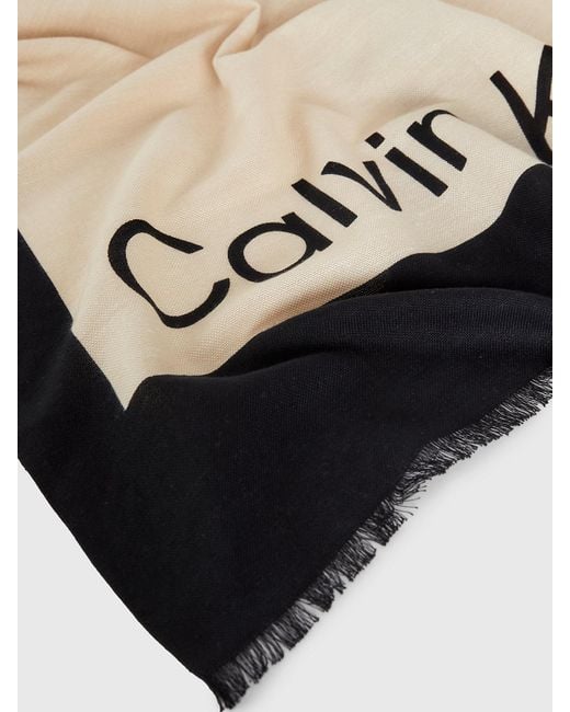 Écharpe en lin mélangé avec logo Calvin Klein en coloris Black