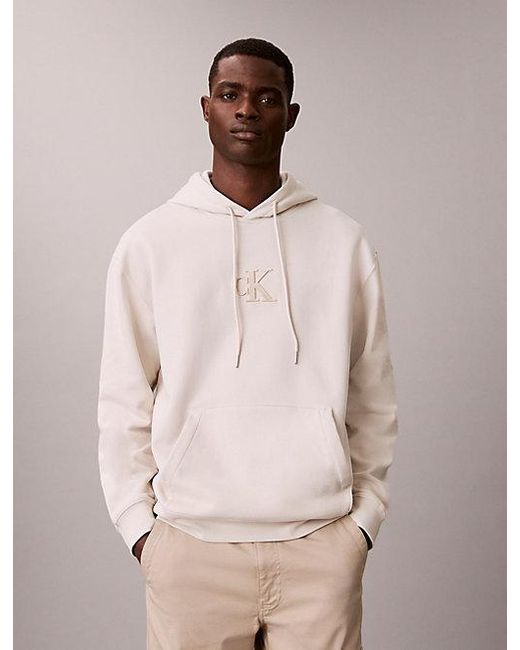 Calvin Klein Pink Jeans Fleece Monogram Logo Patch Relaxed Hoodie for men