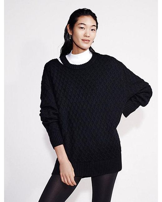 Calvin Klein Black Merino Wool Cable Knit Relaxed Jumper
