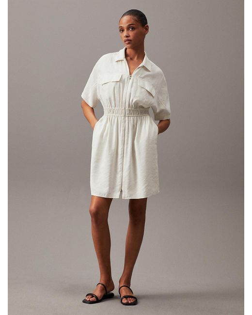 Calvin Klein Gray Soft Twill Zip-through Dress