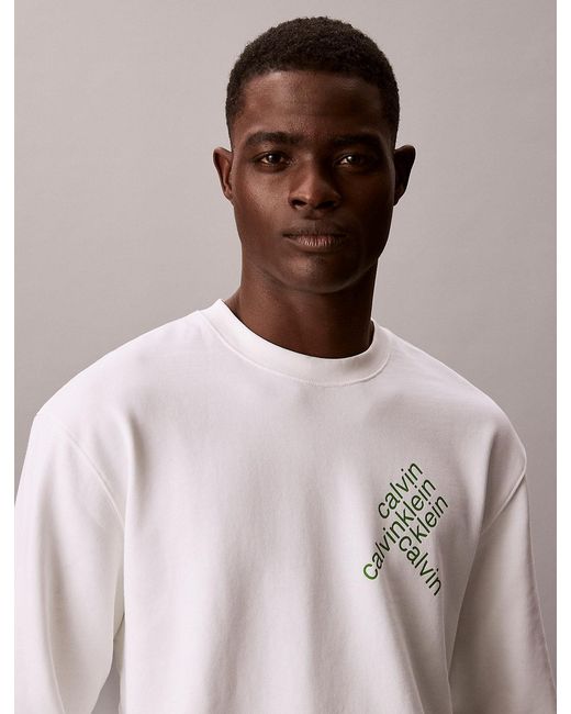 Calvin Klein White Graphic Logo Sweatshirt for men