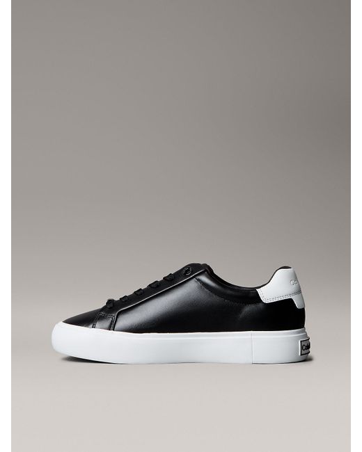 Calvin Klein Gray Smooth Leather Embossed Logo Trainers
