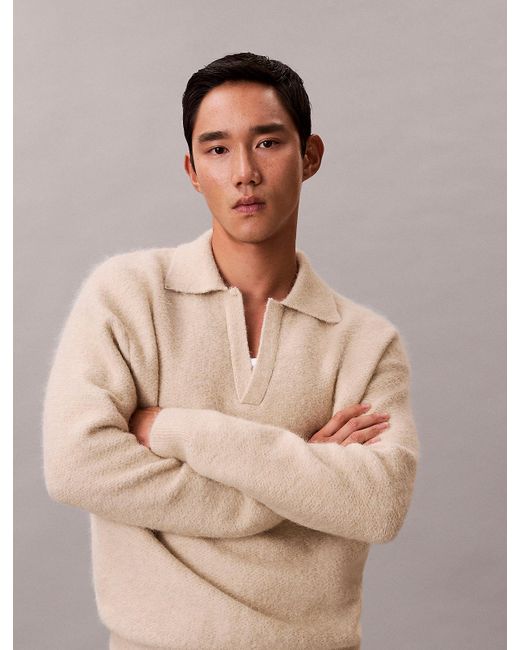 Calvin Klein Natural Brushed Alpaca Blend Johnny Collar Jumper for men