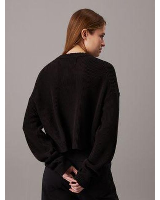 Jersey de canalé de algodón con monograma Calvin Klein de color Black