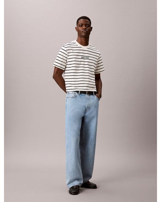 Calvin Klein White Relaxed Stripe Logo T-Shirt for men