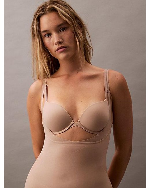 Calvin Klein Brown Open Bust Shapewear Bodysuit Stay Put Mesh