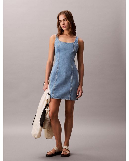 Mini-Robe À Encolure Dégagée En Jean Calvin Klein en coloris Blue