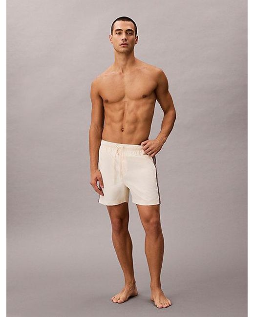 Calvin Klein White Medium Drawstring Swim Shorts Ck Icon for men