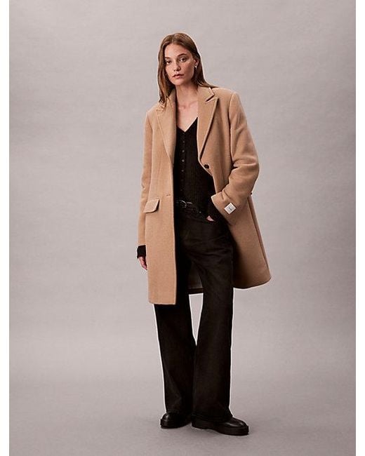 Calvin Klein Brown Wool Blend Tailored Coat