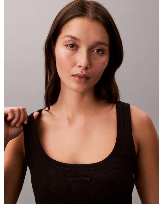 Calvin Klein Black Slim Ribbed Cotton Tank Top