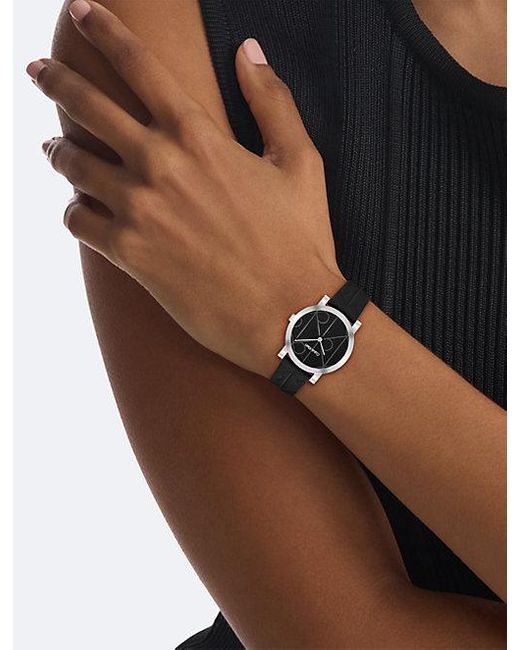 Calvin Klein White All Over Monogram Leather Strap Watch