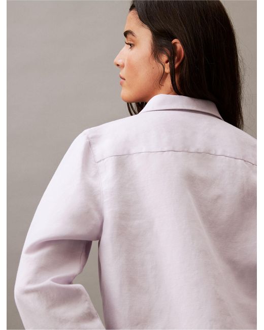 Calvin Klein Brown Linen Blend Classic Button-down Shirt